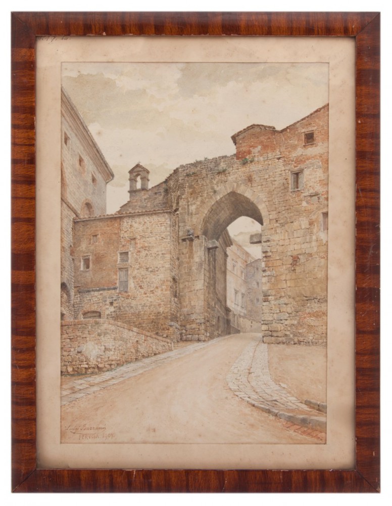 luigi bazzani: Porta Pesa o Arco dei Tei a Perugia datato 1907
