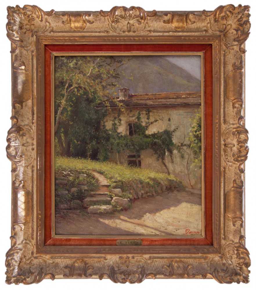 emilio parma: Casa di montagna datato 1920 esposta nella mostra postuma del pittore. Monza, Villa Reale 1981